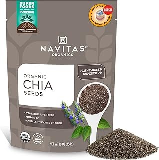 Navitas Organics Chia Seeds – For Chia Pudding, Smoothies, Baking, Salads & More – Omega 3, Fiber, Minerals - USDA Organic, Non GMO, Kosher, Gluten Free, Keto (16oz. Bag, 15 Servings)