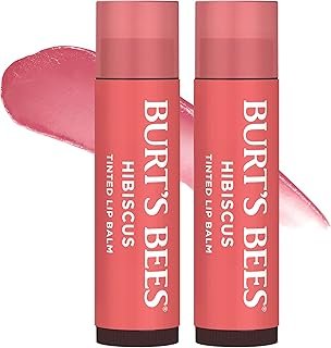Burt's Bees Lip Tint Balm with Long Lasting 2 in 1 Duo Tinted Balm Formula, Color Infused with Deeply Hydrating Shea Butter for a Natural Looking Buildable Finish, Soft Hibiscus (2-Pack)
