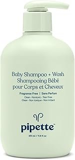 Pipette Baby Shampoo and Body Wash - Fragrance Free, Tear-Free Bath Time, Hypoallergenic, Moisturizing Plant-Derived Squalane, New Formula, 11.8 fl oz
