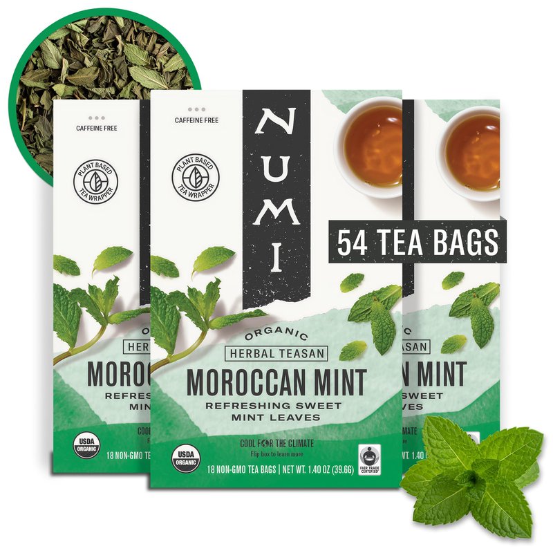 Numi Organic Tea Moroccan Mint, Bags, Herbal Teasan, 54 Count, Pack of 3
