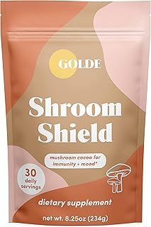 GOLDE Shroom Shield - Plant Based Superfood Blend w/Turkey Tail Mushroom & Reishi Mushroom Extract - Stress Defense - Antioxidants & Prebiotics - Vegan, Keto, & Sugar-Free Hot Cocoa - 30 Servings