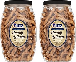 Utz Braided Honey Wheat Pretzel Twists – 24 oz Barrel (2 Count) – Sweet Honey Taste, Thick, Crunchy Pretzel Twists, Perfect for Dipping and Snacks, Zero Cholesterol Snack Food, Brown