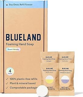 BLUELAND Foaming Hand Soap Refill Tablets, 4-Pack, Variety Pack Scents, Eco Friendly Cleaning Products, 4 x 9 Fl oz