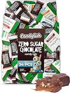 Zero Sugar Chocolate Candy Mix (Approx. 34 Pieces) - Russell Stover Assorted & Hershy Zero Sugar Bar Mix