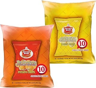 Better Made Special Original & BBQ Flavor Potato Chips 2 Ten Packs (20) x Lunch Snack Bags 1oz (10 of Each Flavor) - Gluten Free - Family Owned in Detroit - Variety Pack