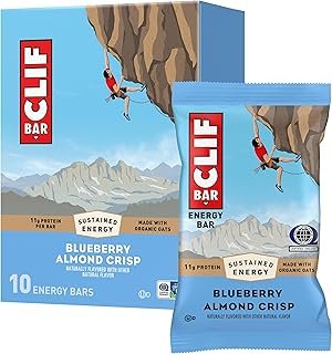 CLIF Bar Blueberry Almond Crisp - Made with Organic Oats - Energy Bars - Non-GMO - Plant Based Protein Bars (10 Pack)