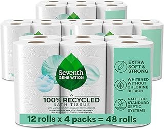 Seventh Generation Toilet Paper Recycled Bath Tissue 4-Pack 100% Recycled Paper 2-ply without Chlorine Bleach 12 Rolls