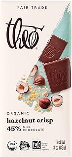 THEO Chocolate Hazelnut Crisp Organic Milk Chocolate Bar, 45% Cacao, 12 Pack | Fair Trade