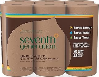 Seventh Generation Unbleached Paper Towels, 100% Recycled Paper, 6 Count, Pack of 4