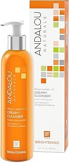 Andalou Naturals Brightening Meyer Lemon + Vitamin C Creamy Cleanser | Gentle Face Wash to Even Tone & Boost Glow | Aloe Vera & Natural Ingredients | For Dull Skin | 6 oz