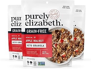 Purely Elizabeth Apple Walnut Keto Granola, Made with Nuts and Seeds, Grain-Free, Gluten-Free, Non-GMO (3 Ct, 8oz Bags)