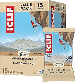 CLIF Bar White Chocolate Macadamia Nut Flavor - Made with Organic Oats - Energy Bars - Non-GMO - Plant Based Protein Bars (15 Pack)
