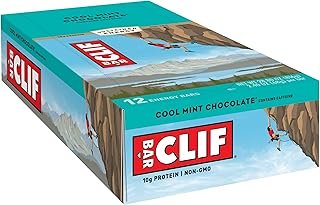 CLIF Bar Cool Mint Chocolate with Caffeine - Made with Organic Oats - 10g Protein - Non-GMO - Plant Based - Energy Bars - 2.4 oz. (12 Count)