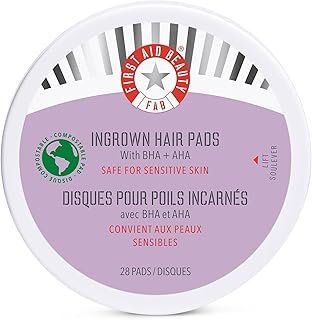 First Aid Beauty Ingrown Hair Pads with BHA + AHA - Aftershave Treatment Pads to Help Prevent Razor Bumps for Men & Women - Exfoliate Underarms & Bikini Area - Compostable for Daily Use - 28 Pads