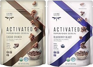 Living Intentions Gluten Free Superfood Probiotic Cereal 2 Flavor Variety Bundle: (1) Blueberry Blast, and (1) Cacao Crunch, 9 Oz. Ea. (2 Bags)