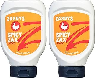 Zaxbys Spicy Zax Sauce - Hot Sauce, BBQ Sauce, Wing Sauce, Dipping Sauce for Chicken Wings, Burgers, Barbecues, Fry Sauce, Spicy Special Sauce, Secret Recipe - 16 fl oz (Pack of 2)