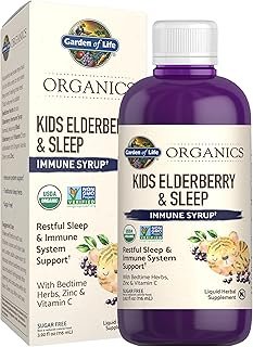 Garden of Life Organics Elderberry Immune Support for Kids with Zinc, Vitamin C - Kids Elderberry & Sleep Immune Syrup Liquid, Bedtime Herbs for Children, No Alcohol, No Added Sugar, 3.92 fl oz
