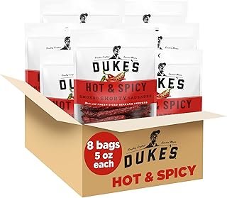 DUKE'S Pork Hot & Spicy Smoked Shorty Sausages, 7g Protein Per Serving, 5 oz. (Pack of 8)