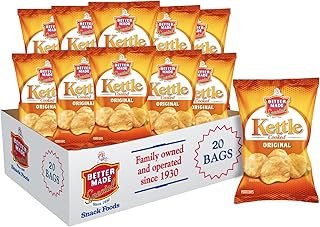 Better Made Kettle Cooked Potato Chips - Original 20 X 2.5oz Bags (20 Pack) - Kettle Cooked Potato Chips - 0 Trans Fat - Crunchy, Crispy Snack from Fresh Potatoes - Lunch - Family Owned