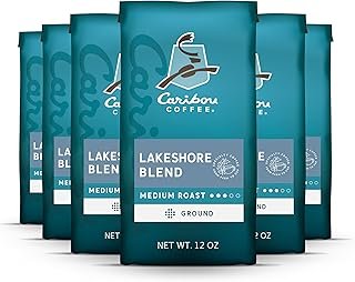 Caribou Coffee Medium Roast Ground Coffee - Lakeshore Blend 72 Ounces (6 Bags of 12 Ounces)