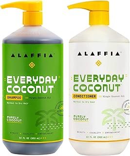 Alaffia EveryDay Coconut Shampoo and Conditioner - Normal to Dry Hair Cleansing with Ginger and Coconut Oil, Fair Trade, 32 Fl Oz