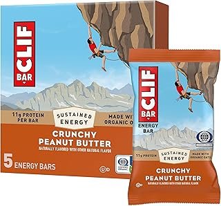 CLIF Bar Crunchy Peanut Butter - Made with Organic Oats - Energy Bars - Non-GMO - Plant Based Protein Bars (5 Pack)