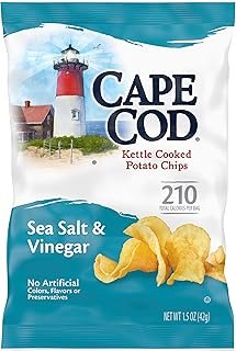 Cape Cod Potato Chips, Sea Salt and Vinegar Kettle Cooked Chips, Snack Bags 1.5 Ounce (Pack of 56)