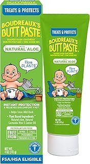 Boudreaux's Butt Paste with Natural* Aloe Diaper Rash Cream, Ointment for Baby, 4 oz Tube