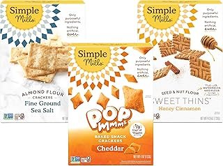 Simple Mills Best Snacks Variety Pack, Sea Salt Almond Flour Crackers, Honey Cinnamon Sweet Thins and Cheddar Pop Mmms, Gluten Free, Paleo Friendly Healthy Snacks, (Pack of 3)
