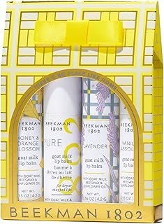 Beekman 1802 4-Piece Lip Balm Gift Set - Set of 4-0.15 oz - Scented - Hydrates, Softens & Repairs - With Goat Milk, Beeswax & Sunflower - Good for Sensitive Skin - Cruelty Free
