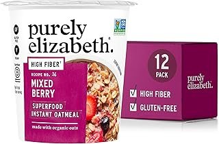 Purely Elizabeth Superfood Oatmeal Cup with Prebiotic Fiber, Mixed Berry, Vegan Friendly, Organic, Gluten Free & Non-GMO, 1.76 Ounce (Pack of 12)