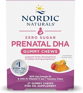 Nordic Naturals Zero Sugar DHA Prenatal Vitamin Gummies, Strawberry Orange Flavor - 27 Gummies - Supplements for Pregnancy - 600 mg Omega-3 Fish Oil and 400 IU Vitamin D3-27 Servings
