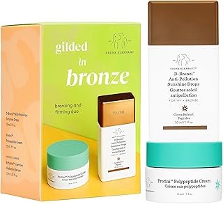 Drunk Elephant Gilded in Bronze Kit - Includes D-Bronzi Anti-Pollution Sunshine Drops (30 ml/1 fl oz) & Protini Polypeptide Cream (15 ml/0.5 fl oz) - Holiday Gift Set