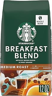 Starbucks Breakfast Blend Medium Roast Whole Bean Coffee, 12-Ounce Bag