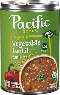 Pacific Foods Organic Vegetable Lentil Soup, Plant Based, 16.3 oz Can