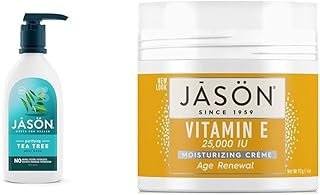 JASON Natural Body Wash & Shower Gel, Purifying Tea Tree, White, 30 Fl Oz (Pack of 1) & Moisturizing Creme, Vitamin E 25,000, Age Renewal, 4 Oz (Packaging may vary)