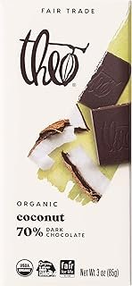 THEO Chocolate Coconut Organic Dark Chocolate Bar, 70% Cacao, 12 Pack | Vegan, Fair Trade