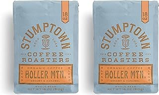 STUMPTOWN COFFEE ROASTERS Medium Roast Organic Whole Bean Coffee - Holler Mountain 18 Ounce Bag with Flavor Notes of Citrus Zest, Caramel and Hazelnut (Pack of 2)