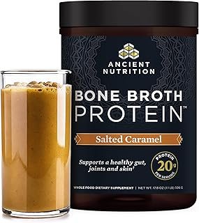 Ancient Nutrition Bone Broth Protein Powder, Salted Caramel, 19g Protein per Serving, Beef, Supports Healthy Skin, Gut Health, Joint Supplement, Gluten Free, Paleo and Keto Friendly, 20 Servings