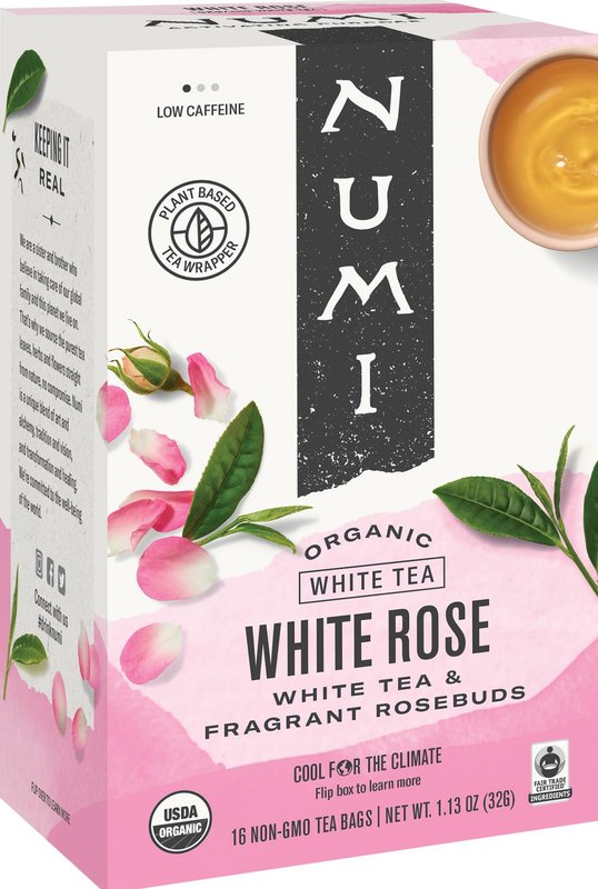 Numi Organic Tea White Rose, 16 Count Box of Tea Bags, White Tea