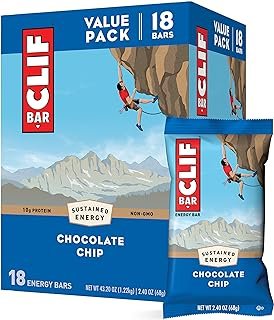CLIF Bar Energy Bars - Chocolate Chip - Made with Organic Oats - Plant Based Food - Vegetarian - Kosher (2.4 Ounce Protein Bars, 18 Count) - Pack of 4