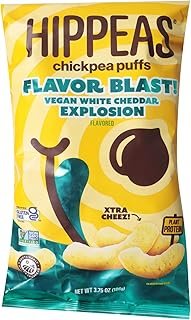 HIPPEAS Vegan White Cheddar Explosion Flavored Chickpea Puffs, Extra Cheez, Non GMO, Gluten Free, 3.75 Ounces (Pack Of 12)