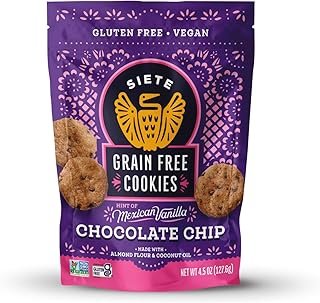 Siete Grain Free Hint of Mexican Vanilla Chocolate Chip Cookies | Vegan | Gluten Free | Non GMO | Dairy Free | Made with Almond Flour & Coconut Oil | 4.5 Oz. Bag (Pack of 6)
