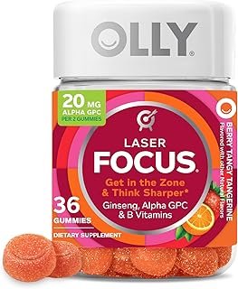 OLLY Laser Focus Gummy, Ginseng, Alpha GPC, B Vitamins, Berry Tangerine Flavor - 36 Count
