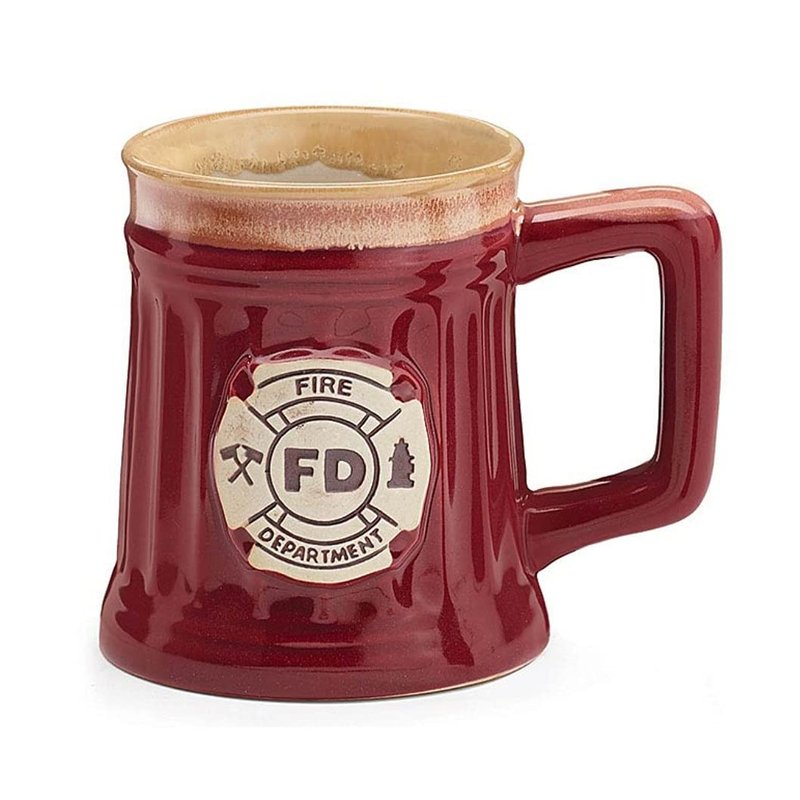 Fireman 15 Oz Porcelain Coffee Mug/Cup Burgundy Stein Shape with Fire Department Crest