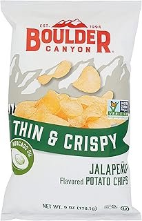 Boulder Canyon Jalapeño Potato Chips Made With Avocado Oil, Thin & Crispy, Gluten Free, 6 Ounces (Pack Of 12)