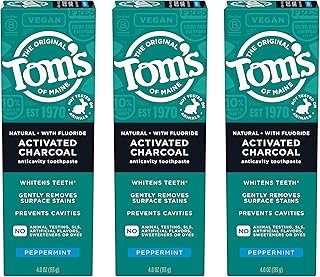 Tom’s of Maine Natural Activated Charcoal Toothpaste with Fluoride, Peppermint, 3 Pack, 4.0 Oz
