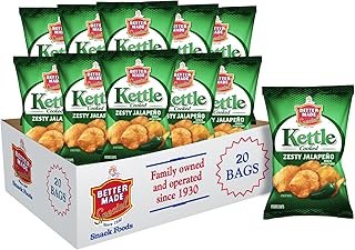 Better Made Kettle Cooked Potato Chips - Zesty Jalapeno 8 X 2.5oz Bags (20 Pack) - Kettle Cooked Potato Chips - 0 Trans Fat - Crunchy, Crispy Snack from Fresh Potatoes - Lunch - Family Owned
