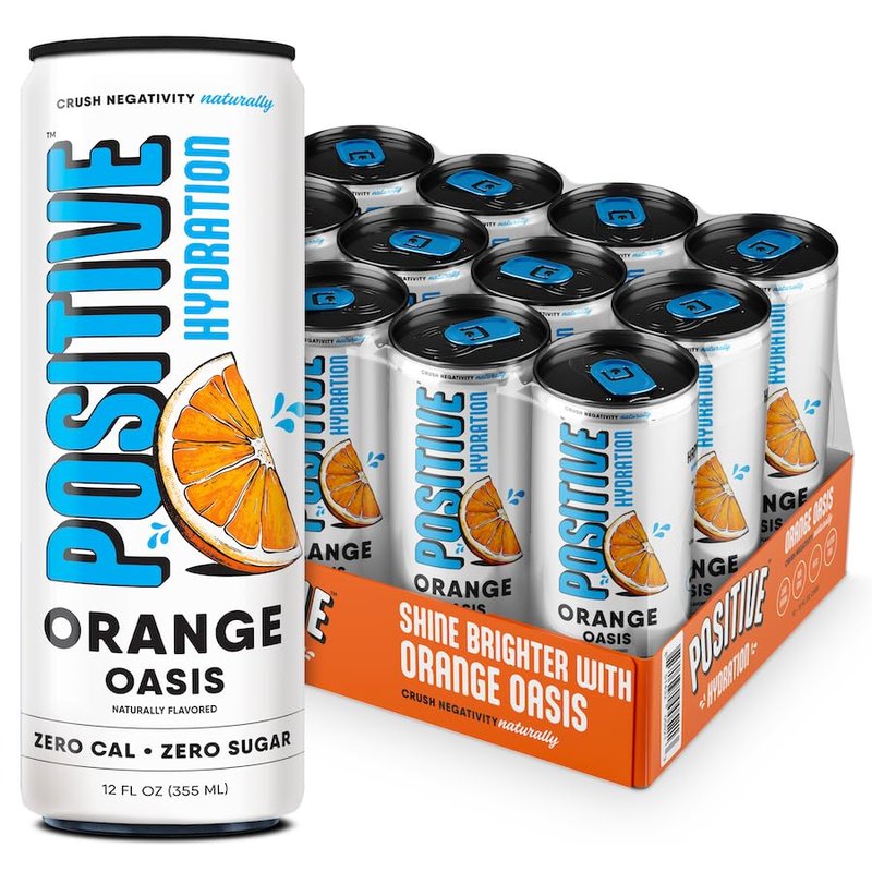 Positive Hydration Electrolyte Beverage - Orange Oasis | Zero Calorie, Vitamin-Enhanced, 12-oz Cans (Pack of 12) | Healthy Hydration with Calcium & Electrolytes