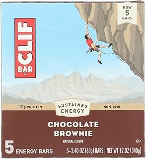 CLIF Bar Chocolate Brownie Flavor - Made with Organic Oats - 10g Protein - Non-GMO - Plant Based - Energy Bars - 2.4 oz. (5 Pack)